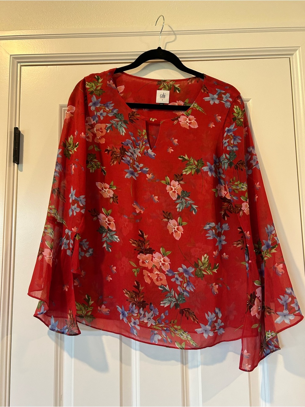 CAbi Red Floral Chiffon Blouse